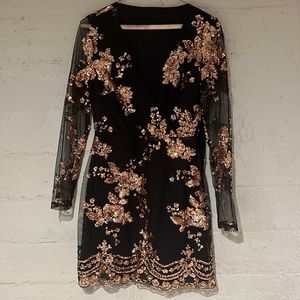 Cocktail, evening or night out dress. Beautiful black and sequins. Abovethe knee